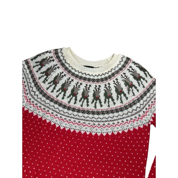 Heimish Red Fair Isle Christmas Sweater Reindeer Crewneck 1XL Holiday Knitwear - Picture 3 of 10
